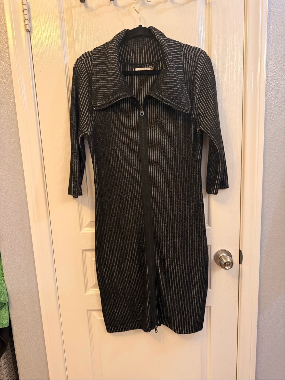 Calvin Klein Black Ribbed Zip-Front Knit Dress